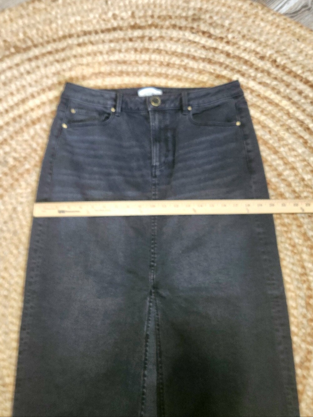 Ann Taylor Weekend Deep Split Front Washed Black Jean Denim Maxi Skirt Women 10 - Picture 11 of 11